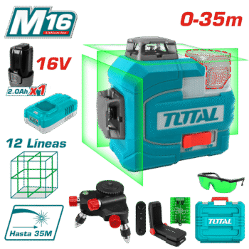 NIVEL LASER 3D 16V 12LINEAS 0-35M VERDE 1X2.0AH + ACCESORIOS