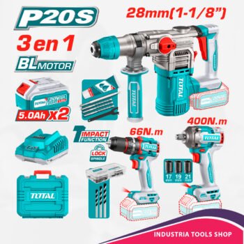 COMBO ROTOMARTILLO + TALADRO + LLAVE IMPACTO 20V BRUSHLESS 2X5.0AH MALETIN INDUSTRIAL