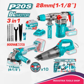 COMBO ROTOMARTILLO + AMOLADORA + ASPIRADORA 2X5.0AH + DISCOS