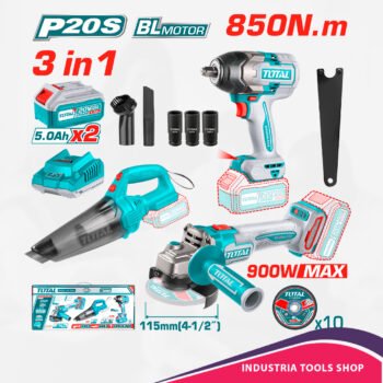COMBO LLAVE 850NM + ASPIRADORA + AMOLADORA 2X5.0AH INDUSTRIAL