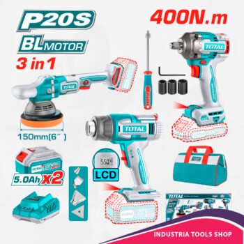 COMBO P20S LLAVE DE IMPACTO + PISTOLA DE CALOR + PULIDORA 2X5.0AH BRUSHLESS