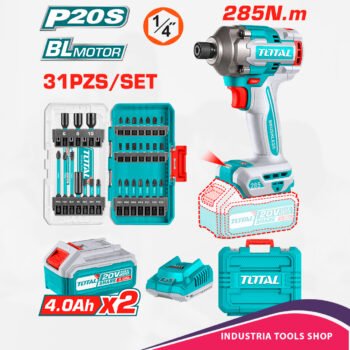 COMBO P20S ATORNILLADOR DE IMPACTO 285N.M + SET DE PUNTAS 31PCS 2X4.0AH INDUSTRIAL
