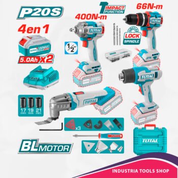 COMBO TALADRO + LLAVE DE IMPACTO + PISTOLA DE CALOR + MULTITOOL 2X4.0AH