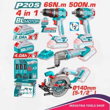 COMBO 20V TALADRO + LLAVE IMPACTO + MULTI H. + SIERRA 1X2.0AH + 1X4.0AH INDUSTRIAL EDIC.LIMITADA