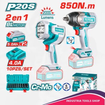 COMBO LLAVE IMPACTO 850N.M + LINTERNA 20V +ACC 2X5.0AH INDUSTRIAL