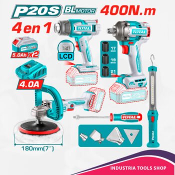COMBO LLAVE IMPACTO + PISTOLA DE CALOR + PULIDORA 20V + LINTERNA +ACC 2X5.0AH  MALETIN INDUSTRIAL