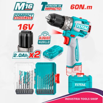 COMBO TALADRO M16 60NM COMPACTO 2X2.0AH + SET BROCAS MALETIN INDUSTRIAL
