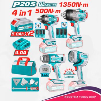 COMBO 20V LLAVE IMPACTO + PISTOLA CALOR + LINTERNA + MALETIN 2X5.0AH INDUSTRIAL EDIC.LIMITADA
