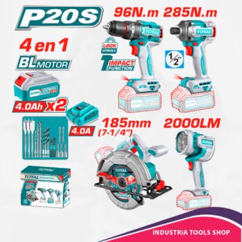 COMBO 4 EN 1 TALADRO PER. 96NM + DESTORN. IMPAC 285NM + LINTERNA + SIERRA 2X4.0AH + ACC INDUSTRIAL