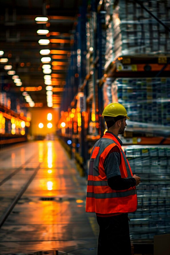 escena fotorrealista con operaciones logisticas de almacen