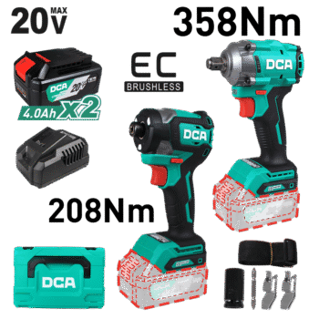 COMBO LLAVE + DESTORNILLADOR DE IMPACTO 20V BRUSHLESS 2X4.0AH